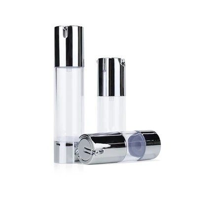 PP Plastic Airless Pump Bottles With Silver Chrome Pump For Skincare Serum & Lotion
